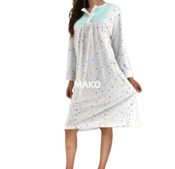 Νυχτικό γυναικών εμπριμέ μακρύ μανίκι βαμβακερό